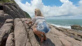 Watch me cum on the beach with this blonde milf?