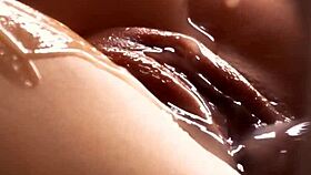 slow motion clip shows her pussy dripping with lube before sperm floods in