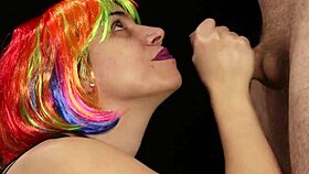 Brunette Wife In Colorful Wig Gets Facial After Clothes Ripped In Amateur Comic Scene