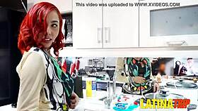 Latina redhead enjoys deepthroat session