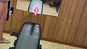 Feeling intense pleasure using mirror and dildos