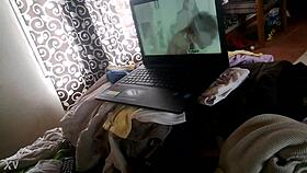 this lesbian babe masturbating while watching porn, so hot!