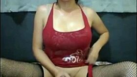 Busty tranny strokes herself live on webcam with intense solo action.