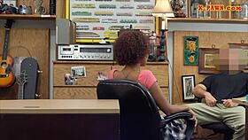 in the pawn shop, a busty woman gets her pussy pounded by the man behind the counter, hidden cam captures it all