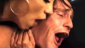 Sexy shemale with big cock bends over guy for doggystyle fucking