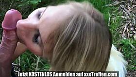 zierliche deutsche schlampe lutscht schwanz im wald