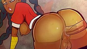 in street fighter 6 parody, kimberly as futanari battles with hentai-style action on the streets