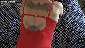 Hot blonde milf gets fucked doggystyle in pov with lingerie on. Her tattoo shines through