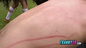 Coach Bottoming For Busty Shemales In Soccer Field!