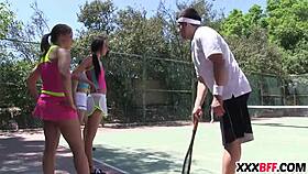 Summer Camp Tennis Sluts Engage In Bisexual Group Sex With Big Cocks