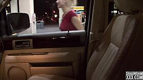 Intense bathroom blowjob with blonde sucking monster cock