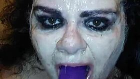 Ms. TL explores deepthroat with toys and dildo, gagging and choking intensely.