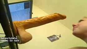 Can this blonde handle deep throating a huge dildo while teasing with toys and cum in a hardcore scene?