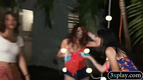 three lovely teen 18+s group sex outdoors