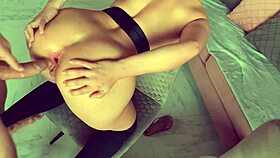 hot brunette gets tight anal and gaping with monster cock in pov doggystyle, ending in creampie