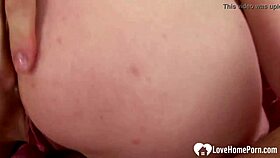 my busty girlfriend liks my hard pecker in her