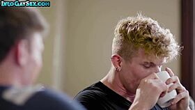 The muscle nympho gay stud tattoos his hunk BFF's asshole in missionary position.