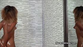 Lubed ebony teen gets big cock in private casting