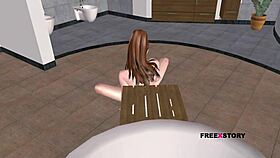 a teen girl in 3d animation masturbates with a carrot on the floor