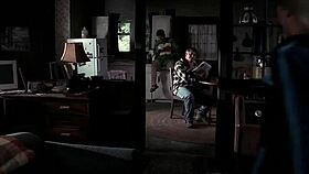 Blonde girl in bikini swims in supernatural setting