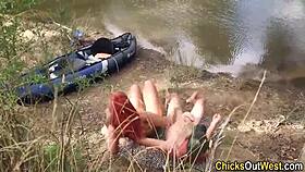 australian couple gets creampie outdoors after blowjob