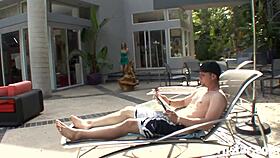 blonde beauty strips and rides