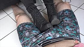 Her boots teasing my cock and balls – can you handle it?