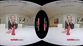 Blonde enjoys pumpkins joyride in reality vr