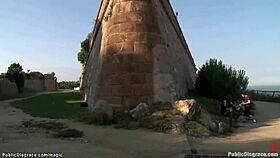 This spanish babe gets BOUND and POUNDED in public for all to see