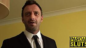 Submissive Woman Rides Hard in White Fishnet Stockings During Domination Session