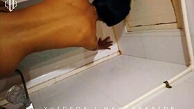 asian school couple showers together in the bathroom