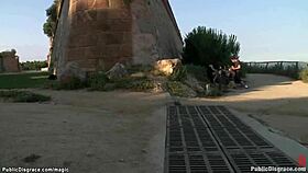 This spanish babe gets BOUND and POUNDED in public for all to see