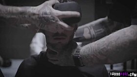 Jaye Summers takes Lucas deep in her tight pussy from behind. Her moans echo through the room.