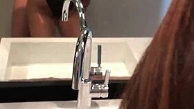 Brunette with perfect ass gets fucked in bathroom