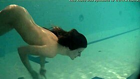 Beautiful Teen 18+ Natalia Kupalka Swimming Naked with Exquisite Body in Pool Underwater.