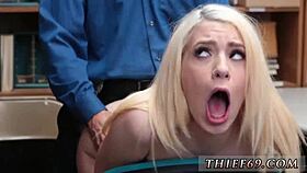 Blonde teen in uniform seduces old nerd in attempted theft