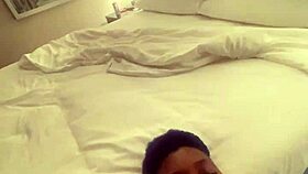 Ebony woman performs oral on large man in homemade setting