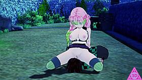 Tanjiro licks Mitsuri's pussy in hentai handjob scene