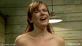 Bound dyke on sybian gets whipped with strapon fun 😈