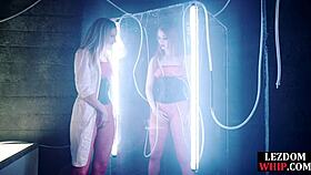 lezdom punishing her bonded subject in stockings