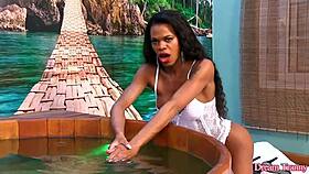 Black tranny Lavinia Magalhaes gets fucked and creampied by white hunk!