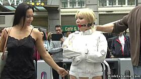 Blonde babe dominated in public downtown chaos! 😱