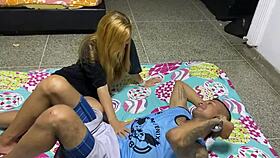 My stepbrother's workout turns me on, so I make him fuck my pink pussy