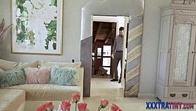 Hey, watch this tiny teen in fishnets ride huge cock!