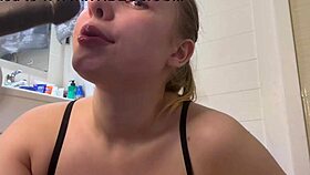 Deepthrought and sloppy BLOWJOB from sexy teen 18+ girl in homemade bbw action
