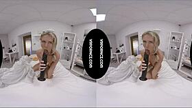 blonde milf uses big black dildo in tight pussy