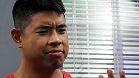 In the locker room, the asian bottom gets barebacked by the white stud.