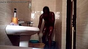 in the shower, kuzy gets nasty with her sexy ebony body
