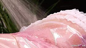 Paige Ashley enjoys wet clothed CFNM sex in rain jacket