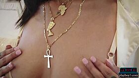 ebony milf julie kay, curvy and hot, shows off her big tits and ass for playboy in a solo softcore scene